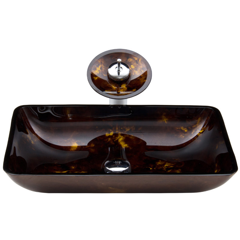 Vigo Russet Glass Rectangular Vessel Bathroom Sink With